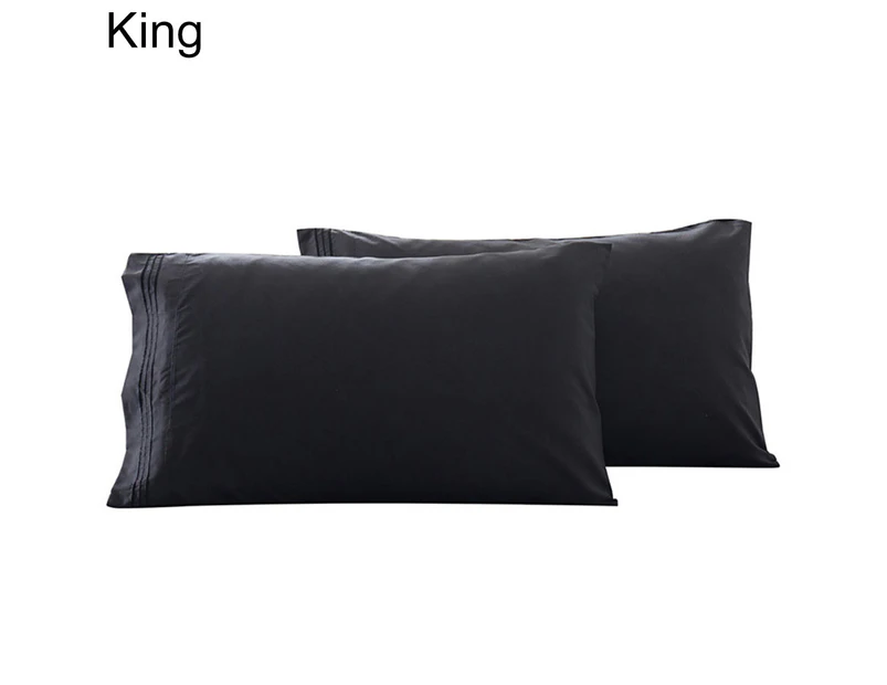 2Pcs King Queen Stylish Solid Color Bed Pillow Case Cushion Cover Bedroom Decor-Black King