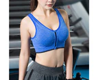 2 pcs Zipper in Front Sports Bra High Impact Strappy Back Support - Blue