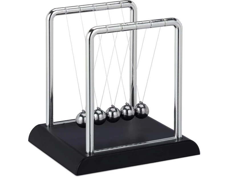 Newton pendulum, classic shot put pendulum, 5 balls, physics decoration for office & desk, ball pendulum, silver, 13.5 x 13.5 x 11.5 cm
