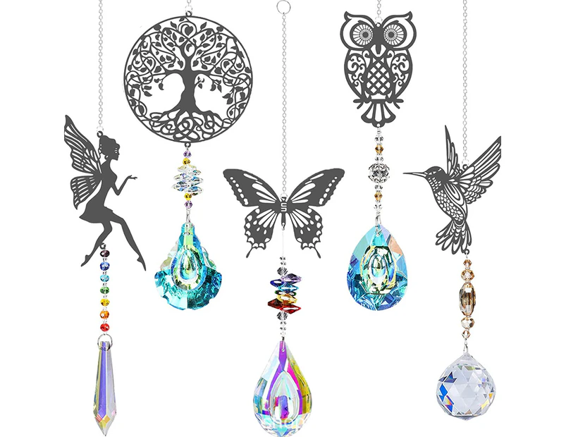 5Pack Crystal Sun Catcher Rainbow Maker with Prism Decorative Owl Hummingbird Butterfly Prism Gift