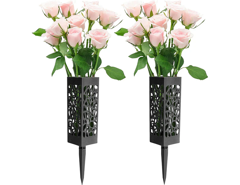 12 inch Memorial Cemetery Floral Holder Decoration-Plastic Floral Vase Cones with Long Spike Stake and Drainage Holes