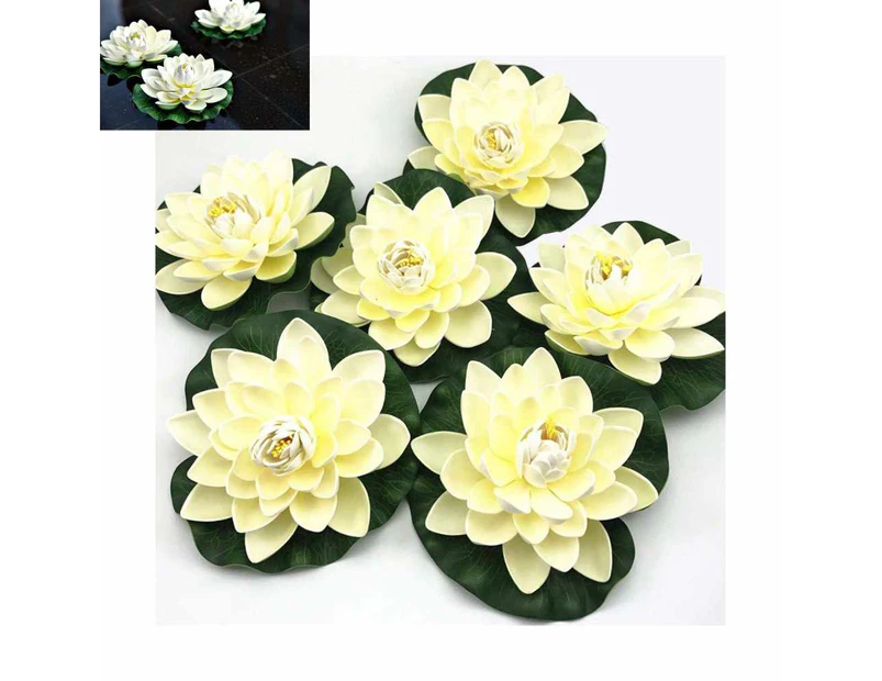 6PCS Artificial Floating Foam Flowers with Water Lily Pad Ornament