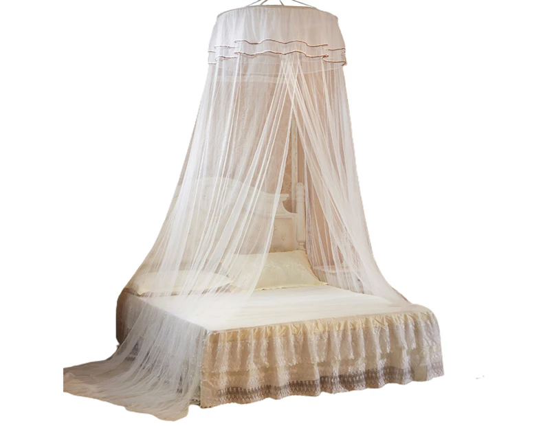 Mosquito Net Round Top Stimulation Butterfly Pin Polyester Fiber Decorative Bed Canopy for Student-White