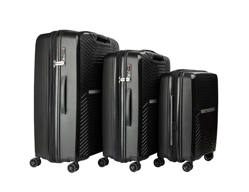 Olympus 3PC Astra Luggage Set Hard Shell Suitcase - Obsidian Black