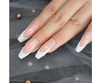Long Shiny French Nails Natural Nude Full Coverage Plastic Faux Nails