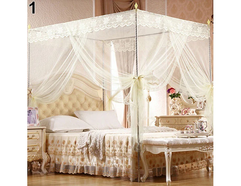 Romantic Princess Lace Canopy Mosquito Net No Frame for Twin Full Queen King Bed-Beige Full