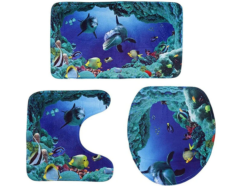 3-piece bathroom rugs - ocean pattern