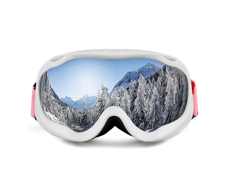 Winmax Double Layer Ski Goggles OTG Anti-fog UV Protection Snowboard Goggles-White/Silver