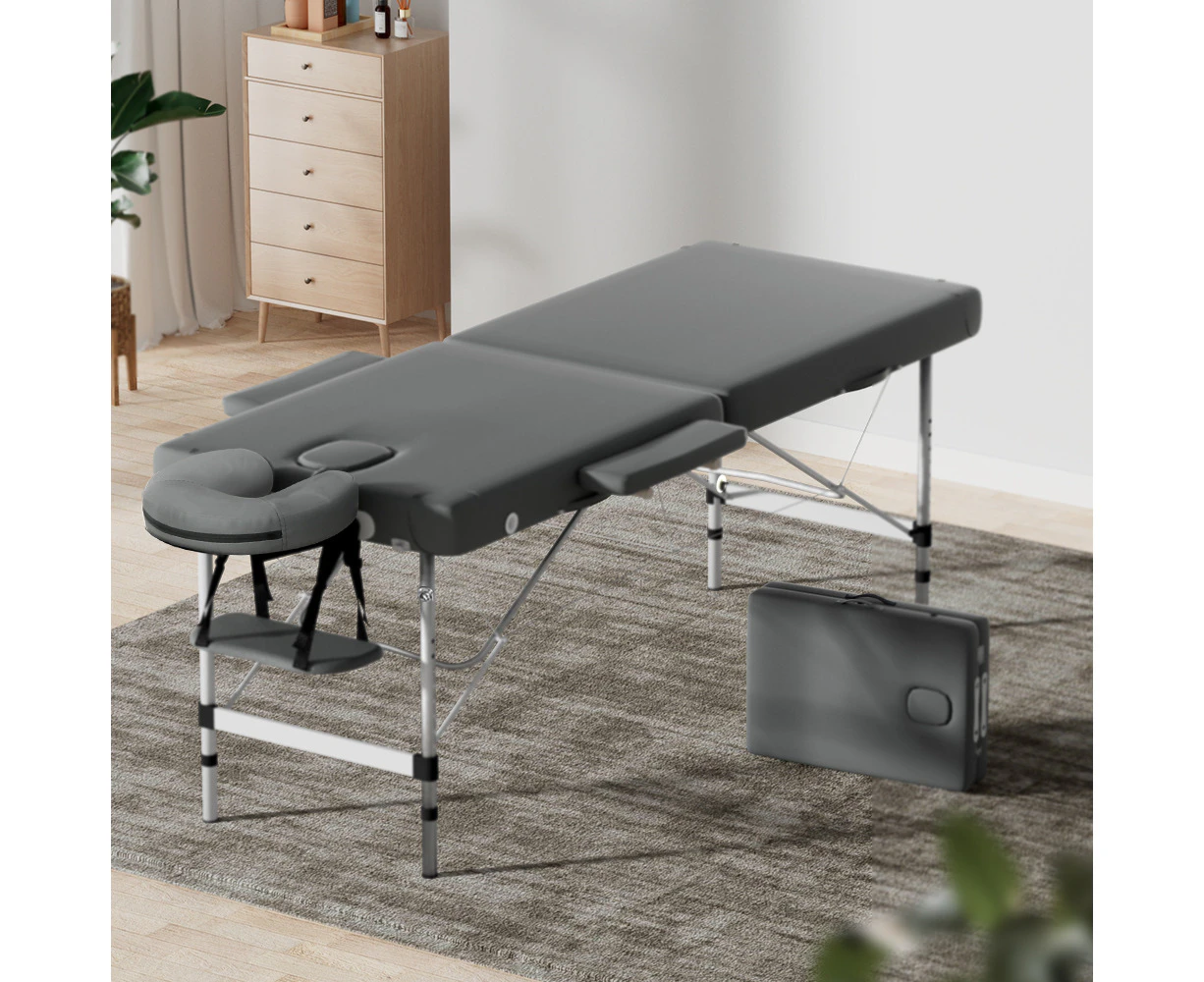 Zenses Massage Table 55cm Portable 2 Fold Aluminium Beauty Bed Grey