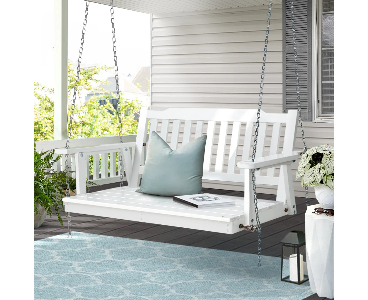 Gardeon Porch Swing Chair With Chain Outdoor Furniture Wooden Bench 2 Seat White