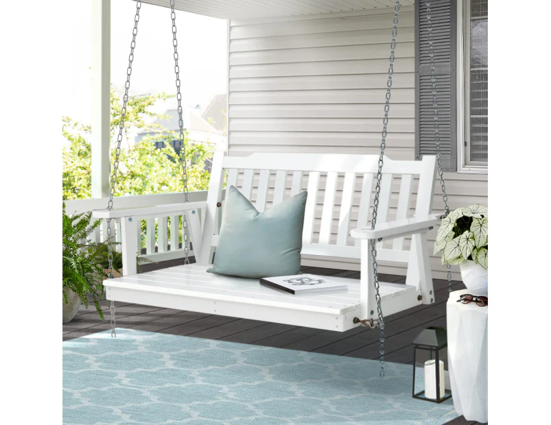 Gardeon Porch Swing Chair With Chain Outdoor Furniture Wooden Bench 2 Seat White