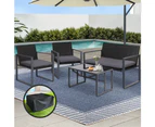 Gardeon 4 PCS Outdoor Sofa Set Rattan Furniture with Storage Cover Chairs Black
