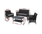 Gardeon 4PCS OutdoorSofa Set with Storage Cover Wicker Harp Chair Table Black