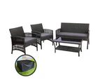 Gardeon 4PCS Outdoor Sofa Set with Storage Cover Wicker Harp Chair Table Grey