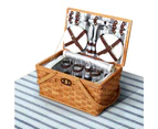 Alfresco 4 Person Picnic Basket Set Wooden Blanket Bag Insulated