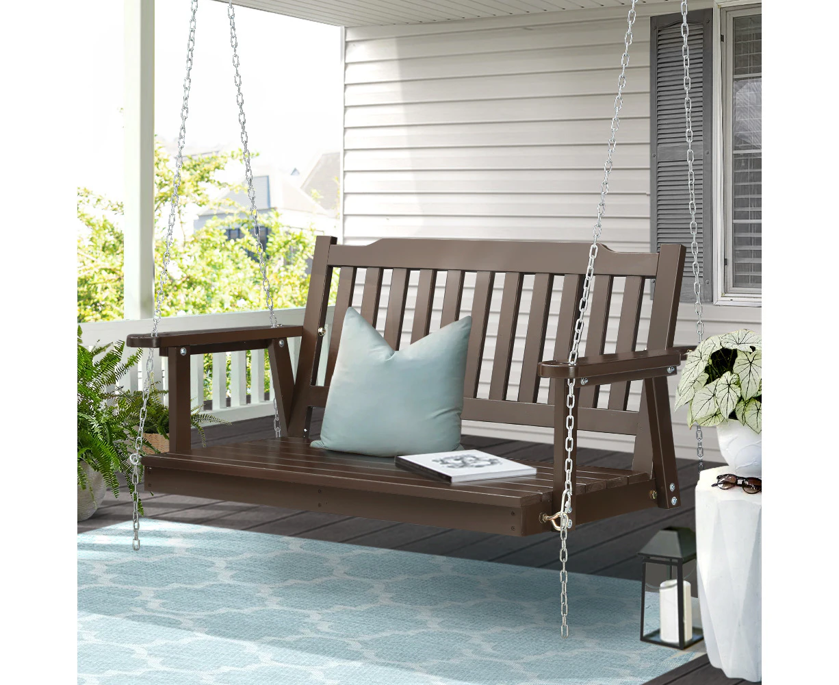 Gardeon Porch Swing Chair With Chain Outdoor Furniture Wooden Bench 2 Seat Brown