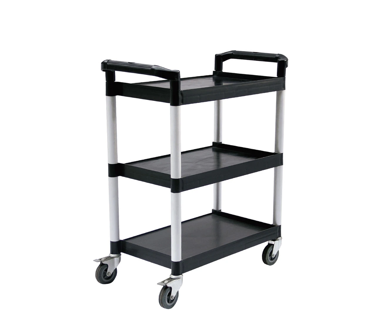 SOGA 3 Tier Food Trolley Portable Kitchen Cart Multifunctional Big Utility Service with wheels 830x420x950mm Black