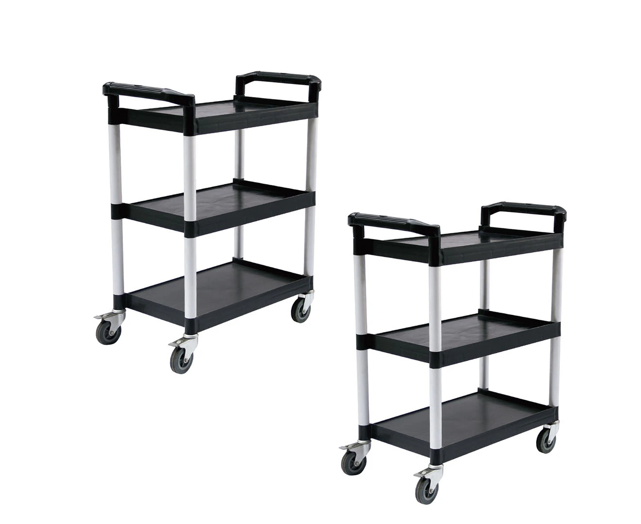 SOGA 2X 3 Tier Food Trolley Portable Kitchen Cart Multifunctional Big Utility Service with wheels 830x420x950mm Black