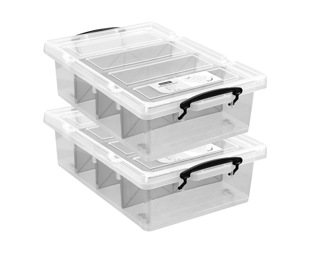 2x Boxsweden 57x38cm/25L 4 Section Compartment Storer Home/Office Tub Organiser