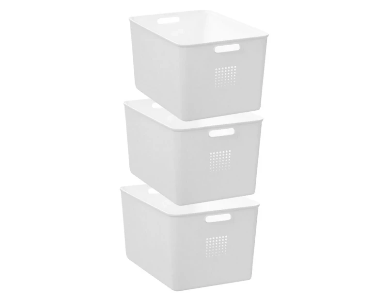 3x Boxsweden Levi 36x26cm/19L Storage Basket Home/Room Organiser w/Handles White