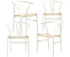 Anemone  Set of 4 Wishbone Dining Chair Beech Timber Replica Hans Wenger - White