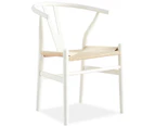 Anemone  Set of 4 Wishbone Dining Chair Beech Timber Replica Hans Wenger - White