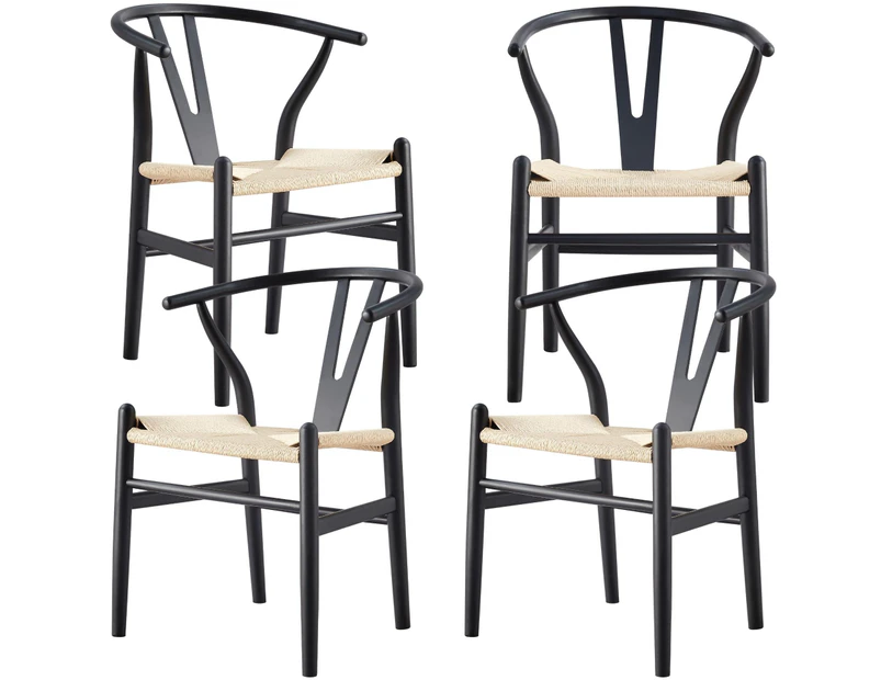 Anemone  Set of 4 Wishbone Dining Chair Beech Timber Replica Hans Wenger - Black