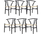 Anemone  Set of 6 Wishbone Dining Chair Beech Timber Replica Hans Wenger - Black