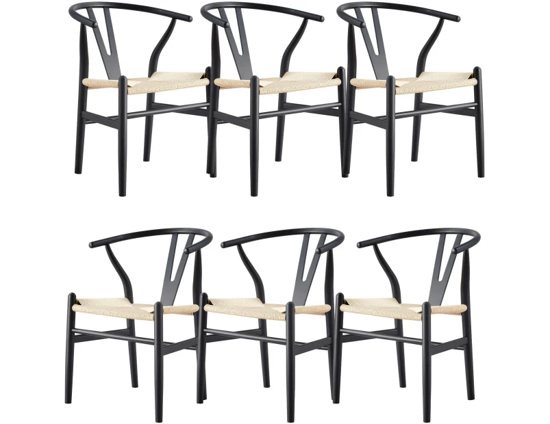 Anemone  Set of 6 Wishbone Dining Chair Beech Timber Replica Hans Wenger - Black