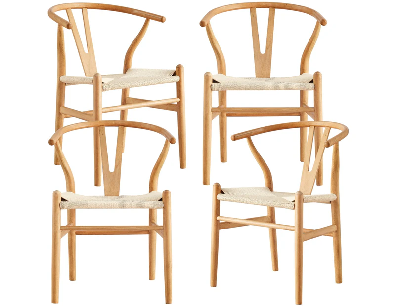 Anemone  Set of 4 Wishbone Dining Chair Beech Timber Replica Hans Wenger Natural