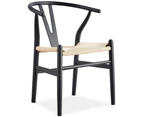 Anemone  Set of 6 Wishbone Dining Chair Beech Timber Replica Hans Wenger - Black