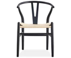 Anemone  Set of 6 Wishbone Dining Chair Beech Timber Replica Hans Wenger - Black