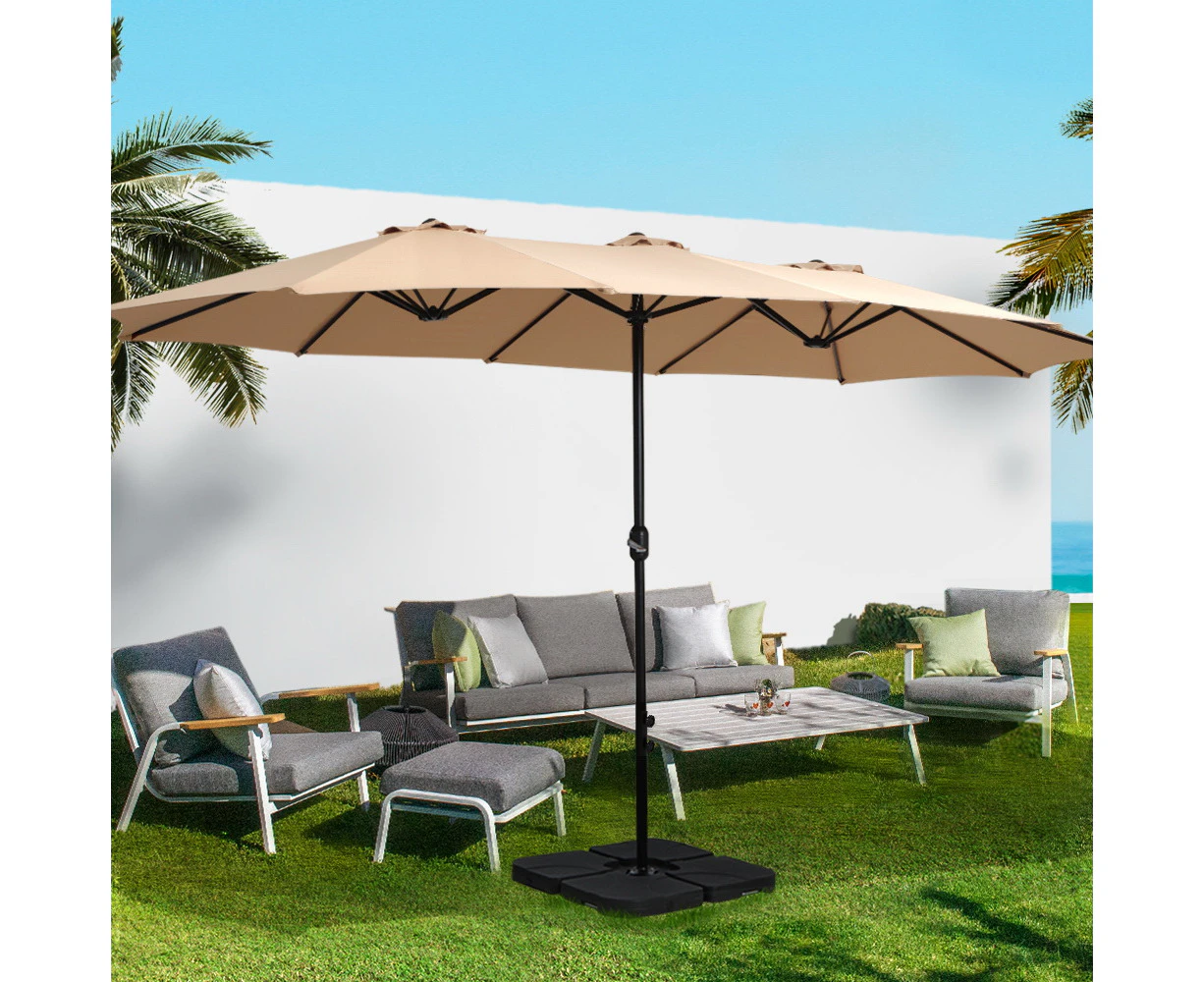 InstaHut 4.57m Outdoor Umbrella Beach Pole Garden Tilt Beige