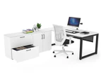 Quadro Loop Executive Setting - Black Frame [1800L x 800W with Cable Scallop] - white, black modesty, 2 drawer 2 door filing cabinet