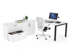 Quadro Square Executive Setting - Black Frame [1600L x 700W] - white, none, 2 drawer 2 door filing cabinet