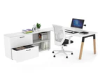 Quadro Wood Executive Setting - Black Frame [1600L x 700W] - white, none, 2 drawer open filing cabinet