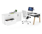 Quadro Wood Executive Setting - Black Frame [1800L x 800W with Cable Scallop] - white, black modesty, 2 drawer 2 door filing cabinet