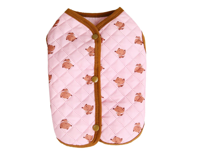 Winter Dog Coat Cute Fox Print Button Closure Cardigan Windproof Keep Warm Sleeveless Pet Vest Coat Small Dog Two-legged Clothes Puppy Costume-Pink S
