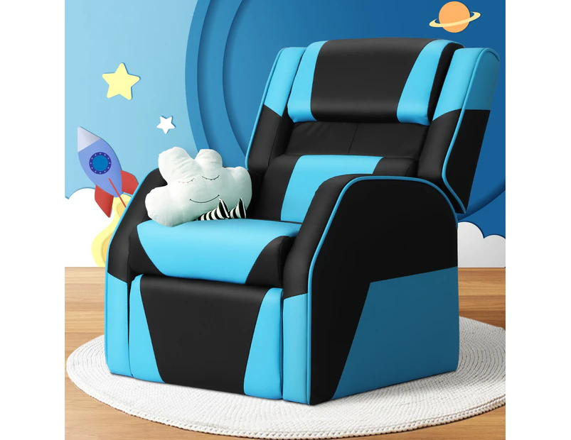 Keezi Kids Recliner Chair Gaming Sofa Lounge Couch Children Armchair Black Blue