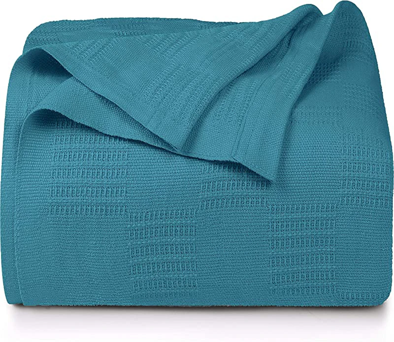 (King, Teal) - Utopia Bedding Premium Cotton Blanket King Teal - Soft Breathable Thermal Blanket - Ideal for Layering Any Bed