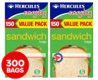 2 x 150pk Hercules Everyday Sandwich Resealable Bags