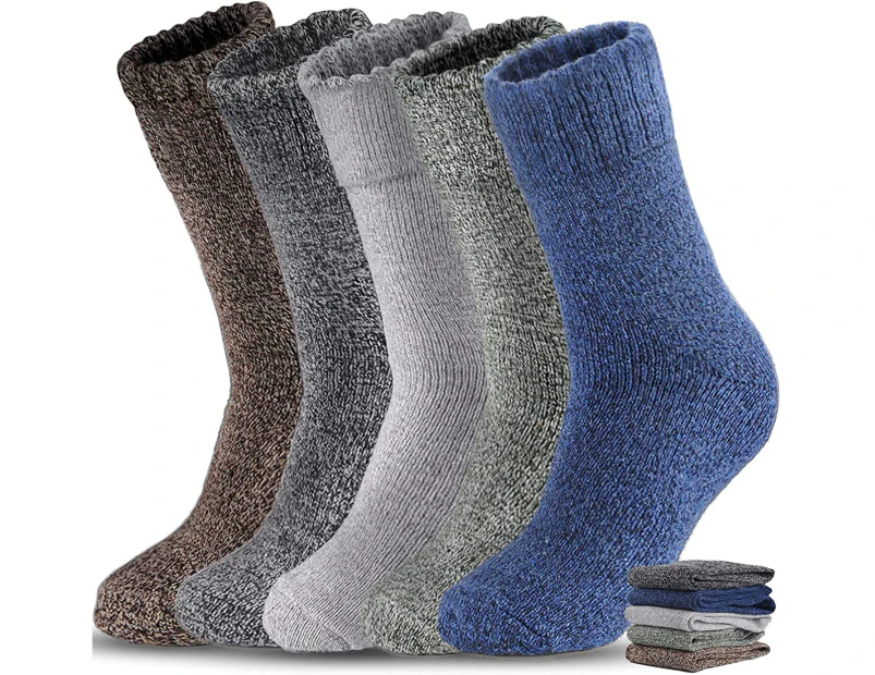 5 Pairs Plus Velvet Thick Solid Color Men Wool Socks, Thick Warm Winter Socks, Hiking Socks Soft Casual Socks for Men - Multi