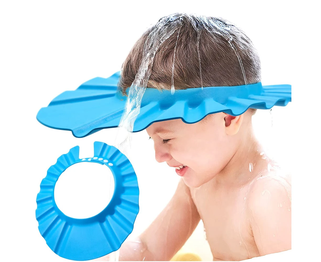 Adjustable Baby Shower Cap Kids Children Bath Shampoo Shield Hat Wash Hair - Blue