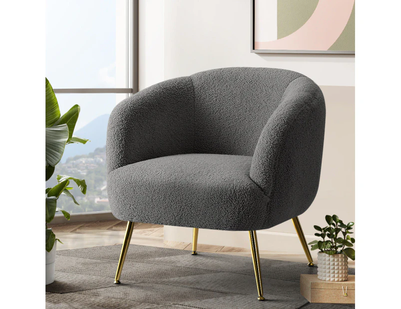 Artiss Armchair Lounge Chair Accent Chairs Arm Armchairs Sherpa Boucle Charcoal