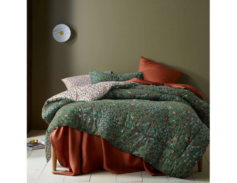 Accessorize Lisa Green Washed Cotton Printed 3 Piece Comforter Set