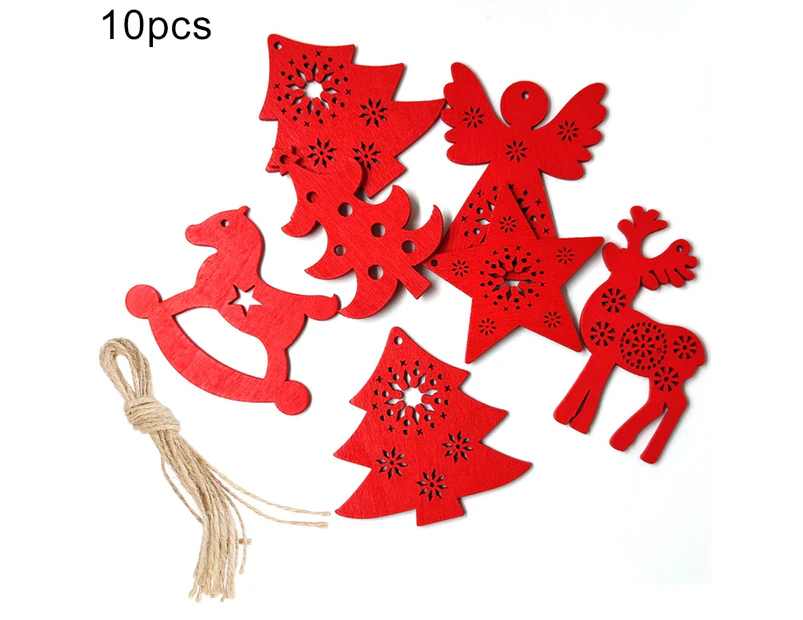 10Pcs Xmas Tree Deer Angle Hole Wooden Slice Hanging Ornaments Home Party Decor