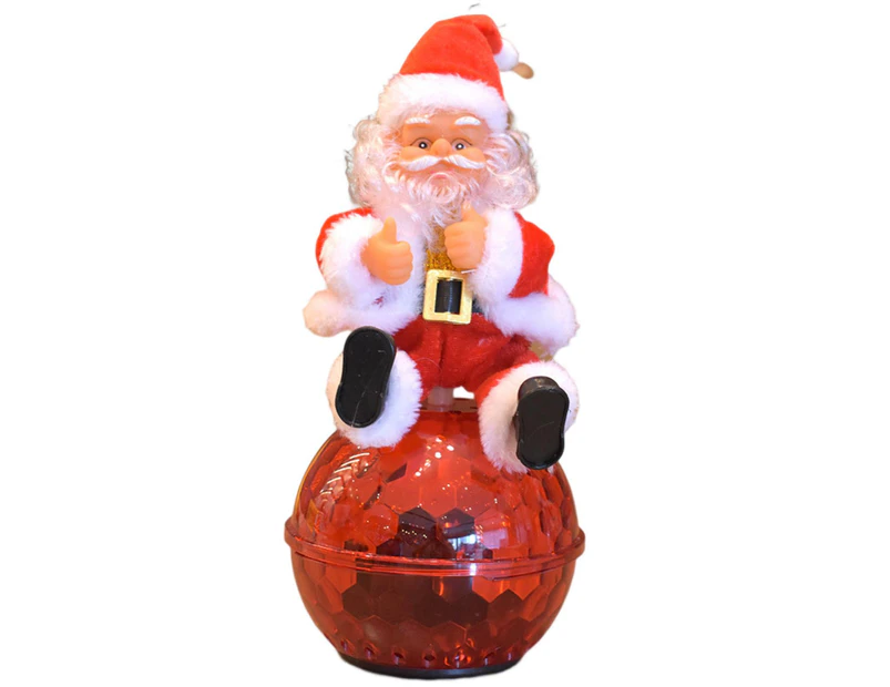 Electric Christmas Toy Santa Claus Bright Color Decorative Plastic Glowing Light Christmas Rotating Ball for Gifts-Red