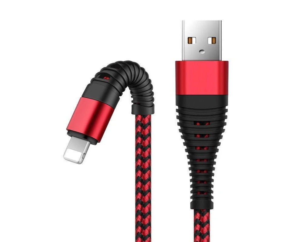 Nylon Braided USB 3A Fast Charging Cable Data For Apple Charger iPhone 14 13 12 11 iPad IOS-Red