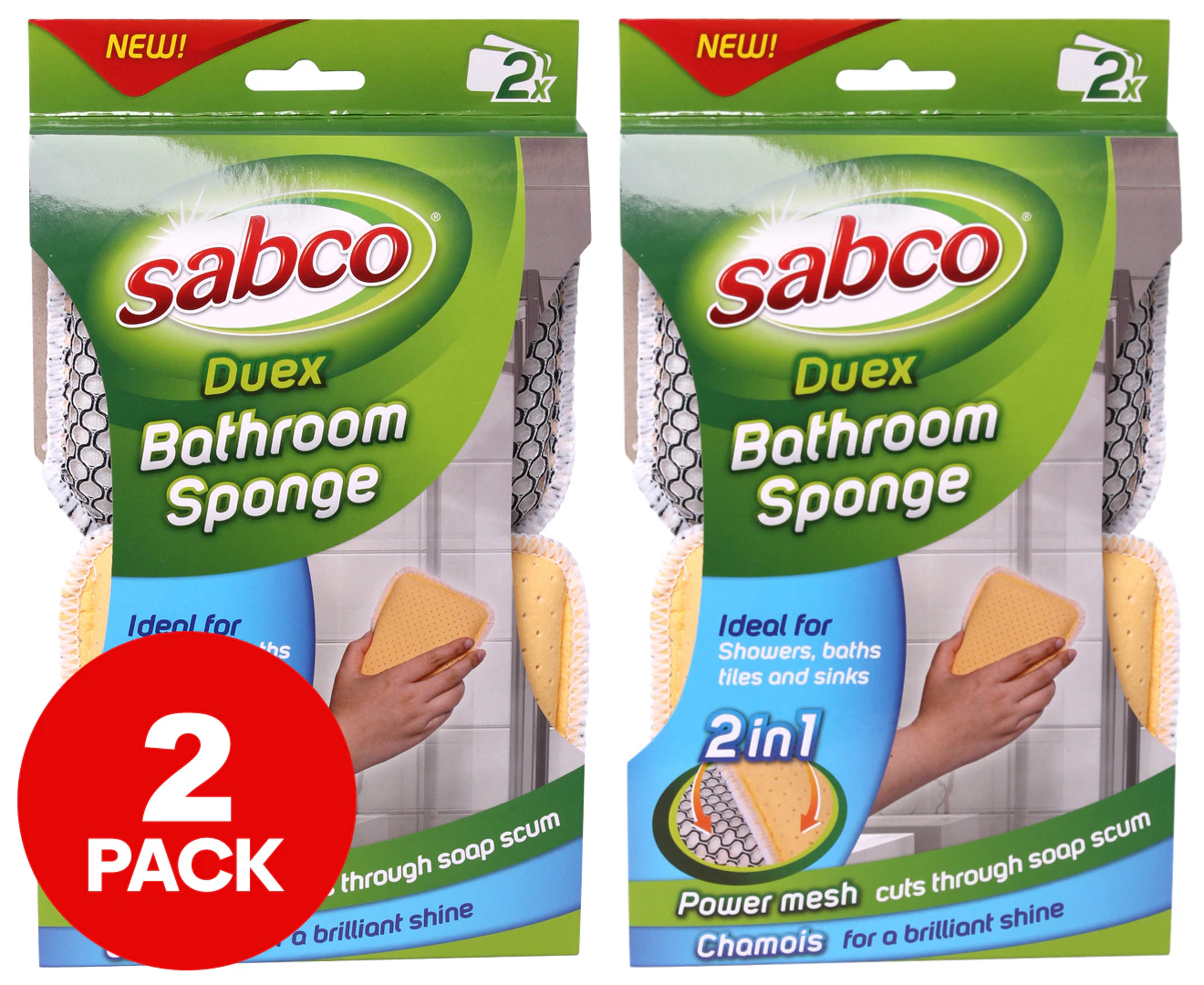 2 x 2pc Sabco Duex Bathroom/Shower/Sink Mesh Soap Scum Sponge/Scrub Cleaning Pad