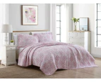 Laura Ashley Ayla King Bed Printed Coverlet Set w/ 2x Pillowcase Dusted Rose